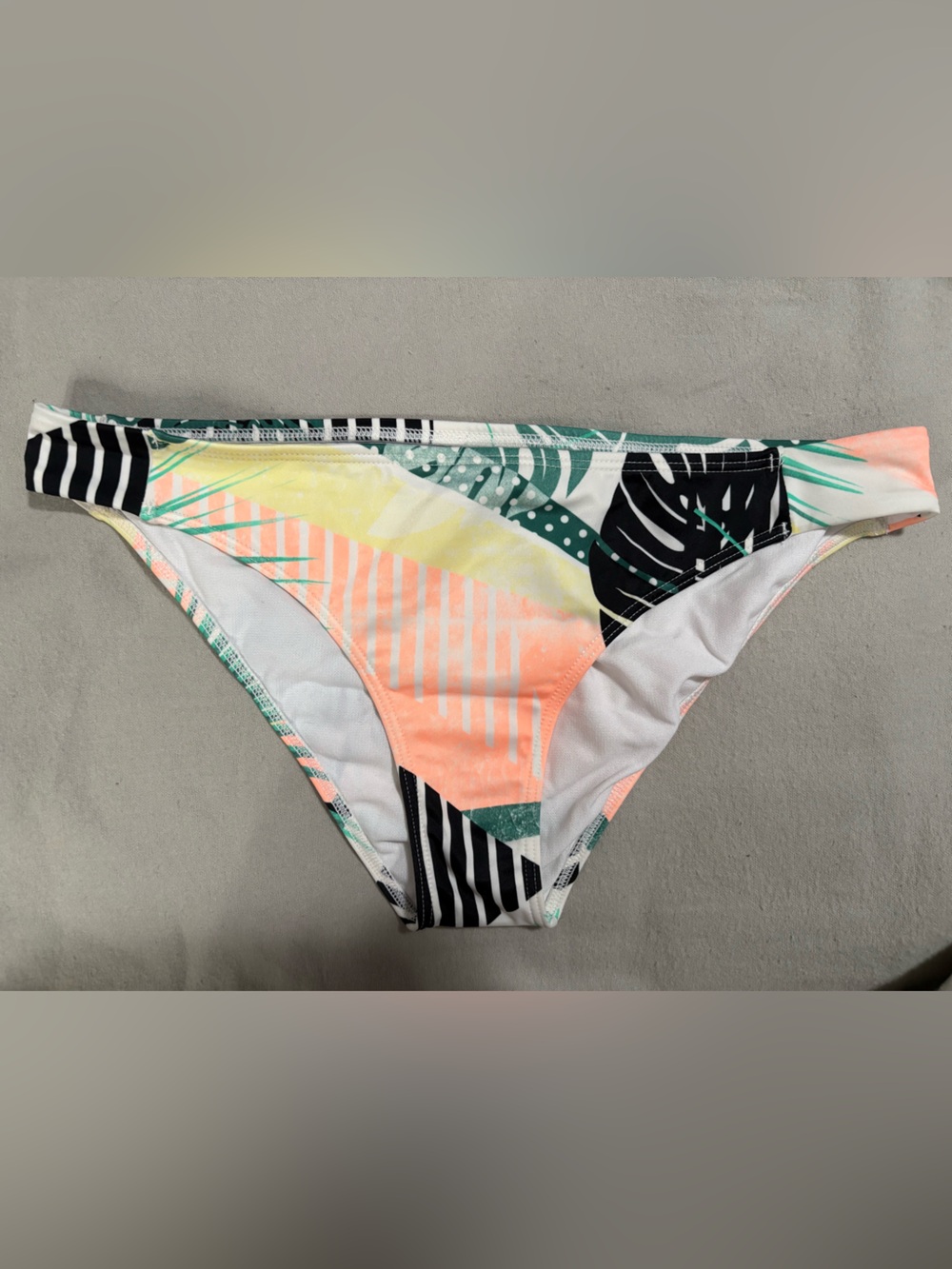 Roxy Women's Tropical Leaf Print Bikini - Black, Green, Peach, Yellow, White - Picture 2 of 7
